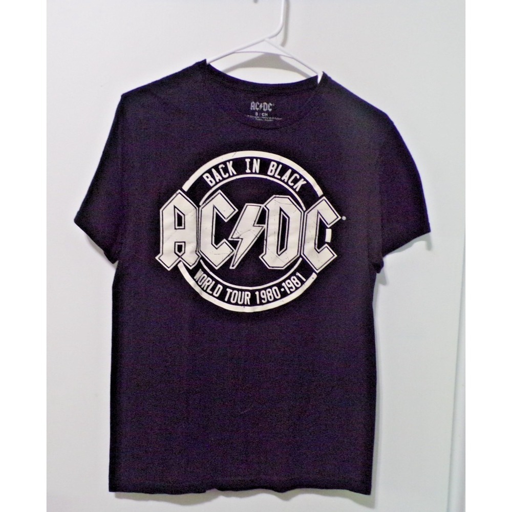 AC/DC Gray & Black Lettering Pull Over Short Sleeves Cotton T-Shirt Size SP